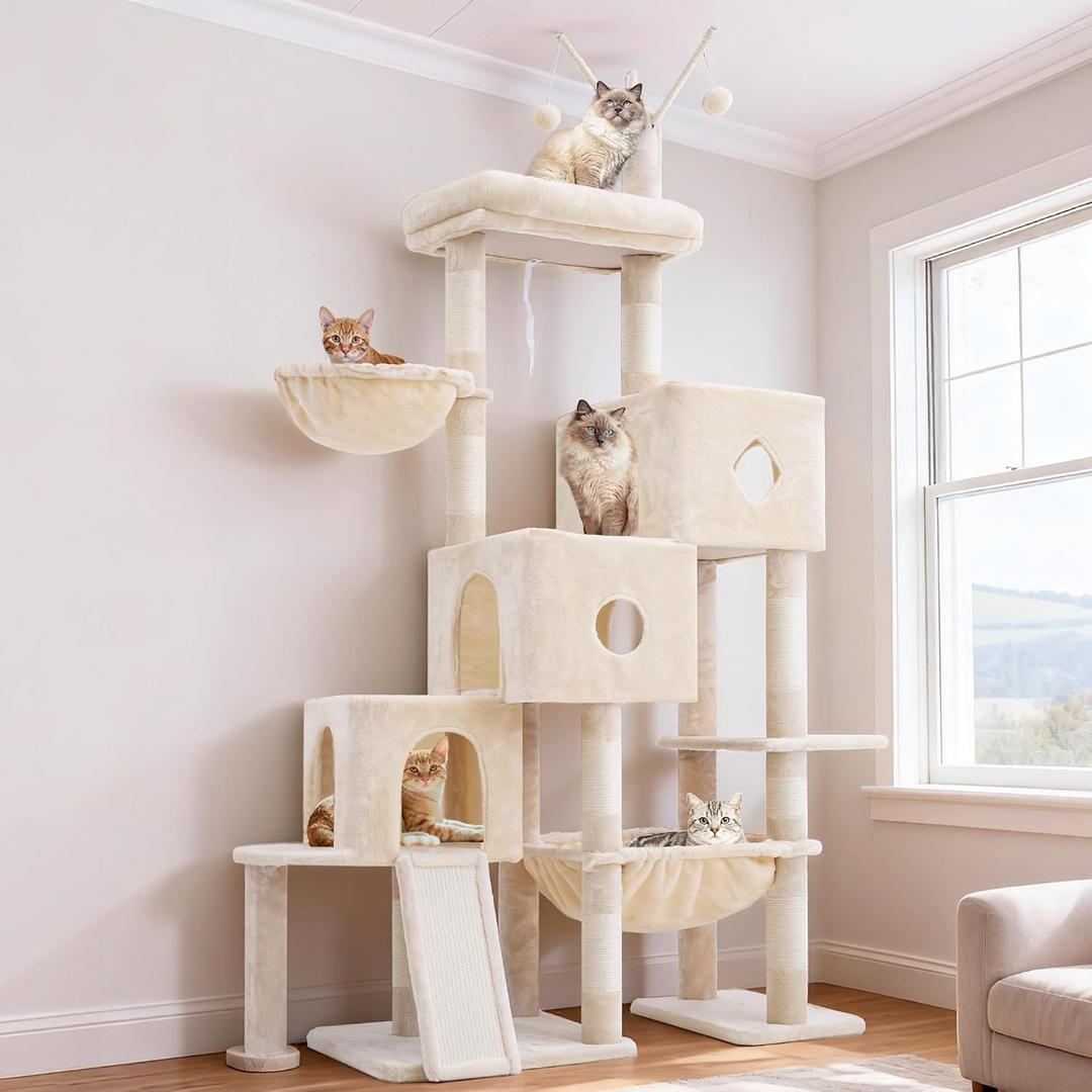 Hey-brother Cat Tree Tower with 3 Condos, Step Climbing Pathway MPJ081M