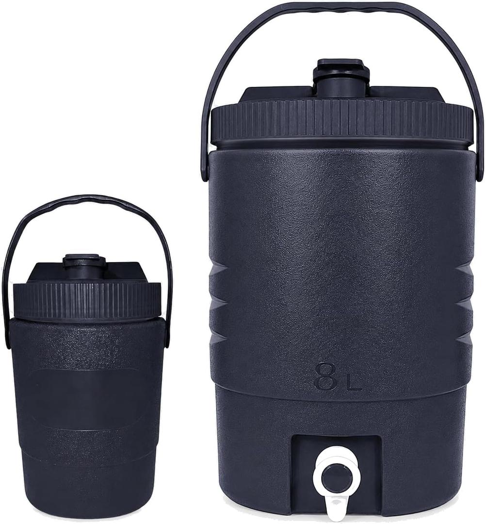 2.2 Gallon/8 L Portable Sports Cooler Water Beverage Dispenser,Insulated Cooler Dispenser With Spout & 33 Ounce/1 L Insulated Water Jug