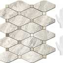 STICKGOO 10 Sheets Peel and Stick Backsplash, Beige Marble Look Stick on Mosaic Tiles, Matte PVC Mixed Metal Gold Self Adhesive Tiles for Kitchen, Fireplace, RV