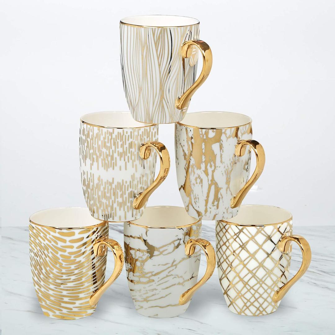 Matrix Gold Porcelain Coffee & Tea Mug Set Premium Fine Porcelain with Elegant Gold-Plated Finish, Luxury Drinkware for Everyday Dining, Entertaining & Special Occasions