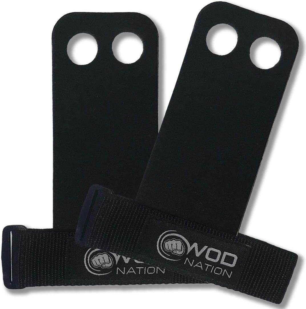 WOD Nation Barbell Gymnastics Grips Perfect for Pull-up Training, Kettlebells. Hand Grips for Cross Training, Weight Lifting, and Cross Training - Grips for Men and Women - Tactical Grips (Large, Black (Round Finger Hole))