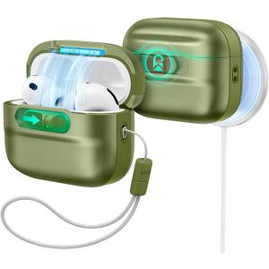 ESR for AirPods Pro 3 Case (2025), Compatible with AirPods Pro 3 (USB-C Cable), MagSafe Ready, Magnetic Lid Lock, Full Drop Protection Cover with Lanyard, Green
