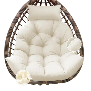 Outdoor Hanging Egg Chair Cushion Replacement, Thicken Egg Chair Cushion Waterproof Basket Eggs Chairs Cushion with Headrest Pillow, U-Shaped Cushions for Hanging Eggs Chairs Swing (Cream)
