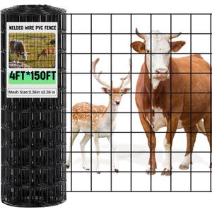 Gisafai 16 Gauge Galvanized Welded Wire Fence 4 ft x 150 ft PVC Coated Hardware Cloth, 2.36" x 2.36" Mesh, Heavy Duty Garden Fencing Roll for Chicken, Dog Yard, Deer Cattle & Animal Protection (Black)