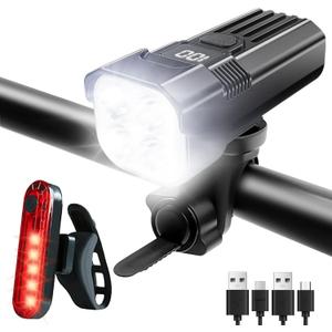 Super Bright Real 2000 Lumens Bike Lights for Night Riding,Rechargeable Bicycle Lights Front and Rear,Road Mountain Bike Headlight and Taillight,IP65 Waterproof Bicycle Headlight