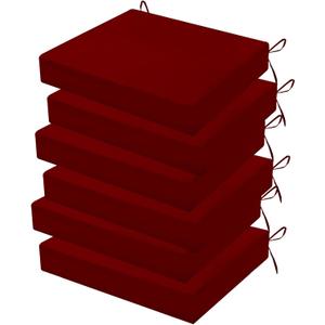 Outdoor Chair Cushions Set of 6, 18.5 x 16 Inch Patio Chair Cushions for Outdoor Furniture, Water Resistant Outdoor Patio Chair Cushions with Non-Slip Ties(Dark Red)