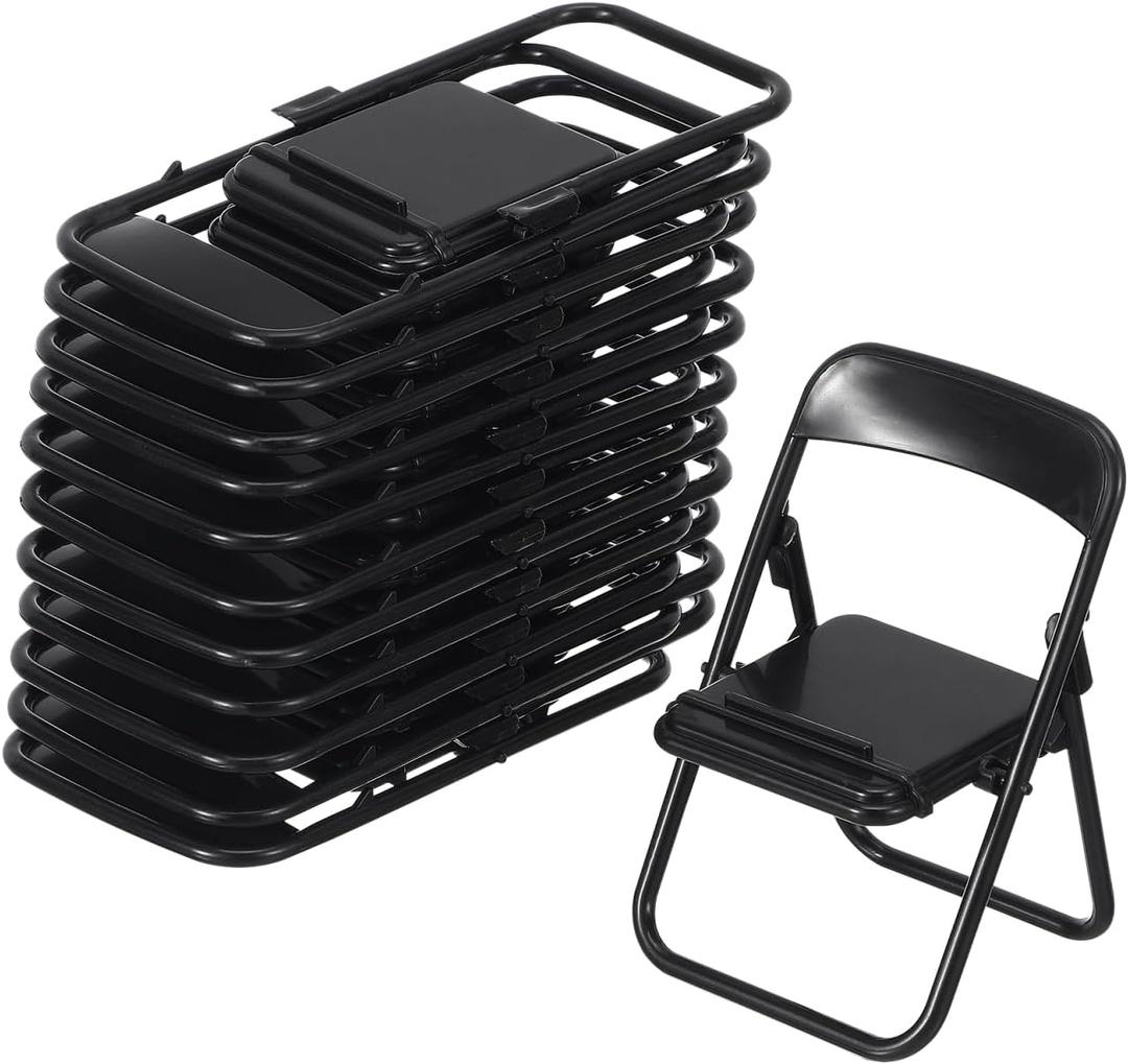Gadpiparty 12pcs Mini Chairs for Crafts, Mini Folding Chair, Action Figure Accessories Phone Holder Stand Doll Dollhouse Decoration Miniature Furniture Black