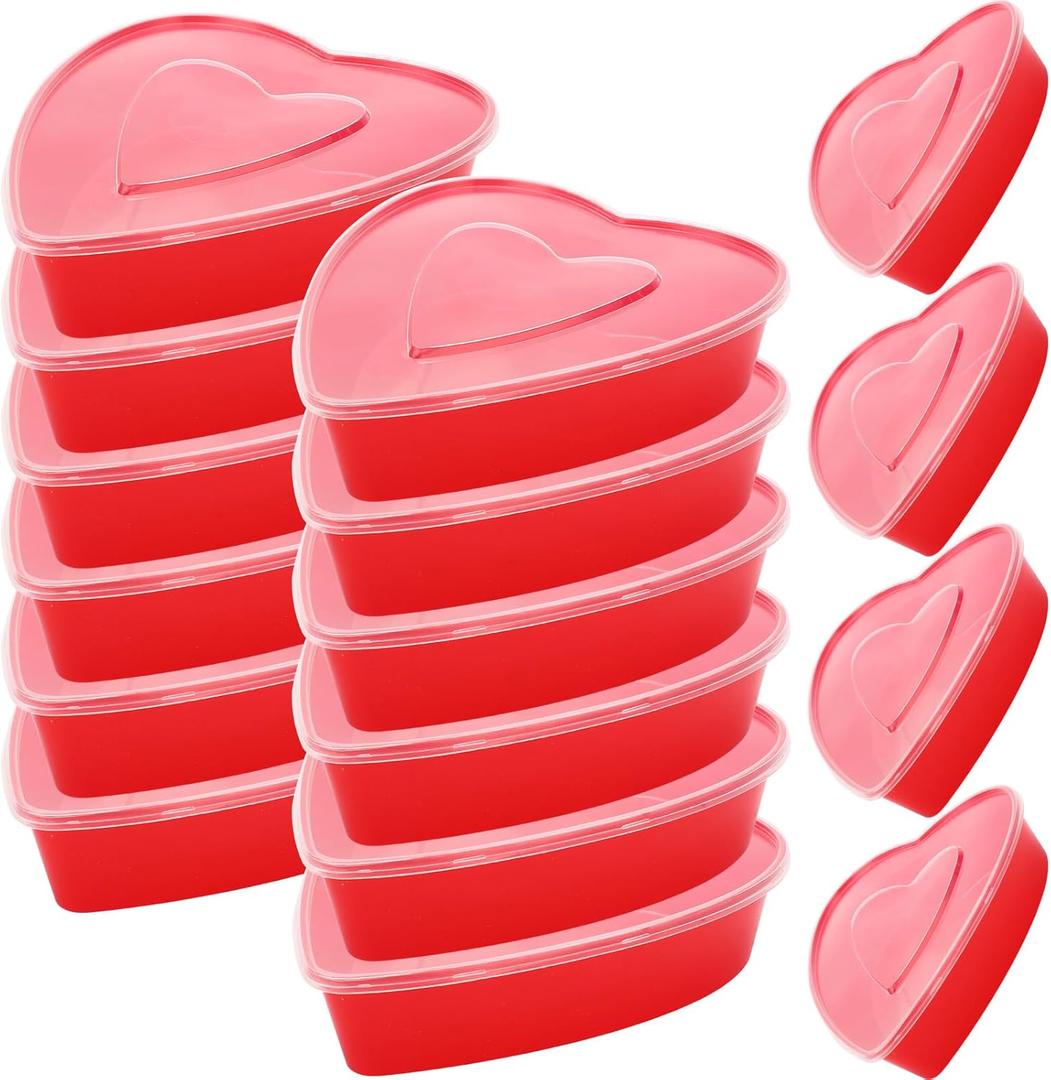 12 Pcs 17 Oz Heart Shaped Container Plastic Seasoning Containers Box Food Storage Containers with Clear Transparent Lids Reusable Dessert Box for Fruit Vegetable (Red)