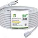 EP 100 Ft Outdoor Extension Cord, 12/3 SJTW Heavy Duty Extension Cable with 3 Prong Grounded Plug, 15 AMP Power Cord for Lawn, Garden, Appliances, White