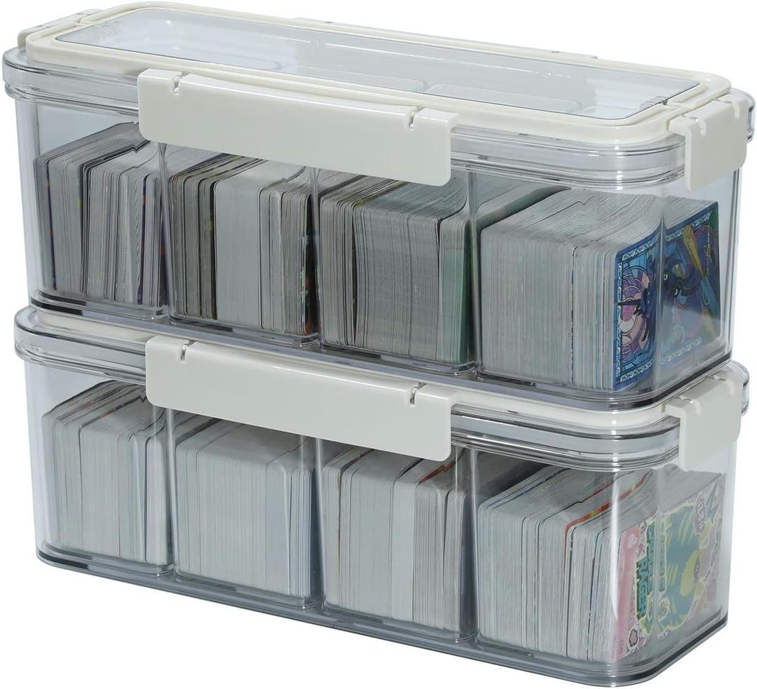 Yesesion 2 Pack Card Storage Box for Top Loader, Clear Display Case with Lid and Handle for Collectible Trading Baseball Football Game Card, Portable Art Crafts Organizer