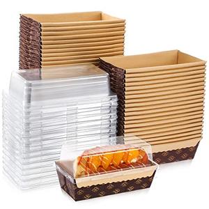 Sabary 50 Pcs Paper Baking Loaf Pan with Lids Disposable Paper Pans Mold for Birthday Graduation Wedding Halloween Thanksgiving Christmas Cake Bread Bakery Holiday Gifts(5.91 x 2.48 x 1.94 Inches)