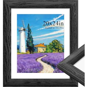 Display 20 x 24 Picture Frame Black. 1.57 Inch Wide Wood Grain Texture, Pictures 16 x 20 with Mat. Horizontal or Vertical Wall 20x24 Picture Frame.