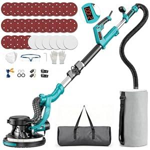 Drywall Sander, 1000W Popcorn Ceiling Removal Tool, Electric Drywall Sander with Vacuum Dust Collection & Digital Display Screen, 30Pcs Sanding Discs, 9 Variable Speed 800-2100RPM, Extendable Handle