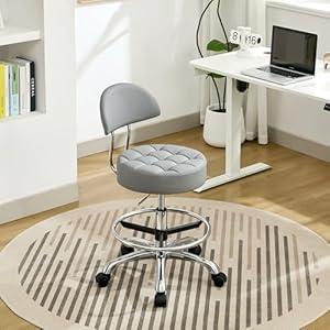 FIRAVOE Drafting Stool with Back (Swivel Chair with Quiet Wheels) (Adjustable Height 20-27 inch) Rolling Office Swivel Stool (Gray)