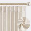 Linen Pinch Pleated Curtains 84 Inch Length 2 Panels Set for Living Room Cream Semi Sheer Window Curtain for Bedroom Boho Farmhouse Neutral Back Tab Drape Decor with Hooks, Natural Beige Ivory