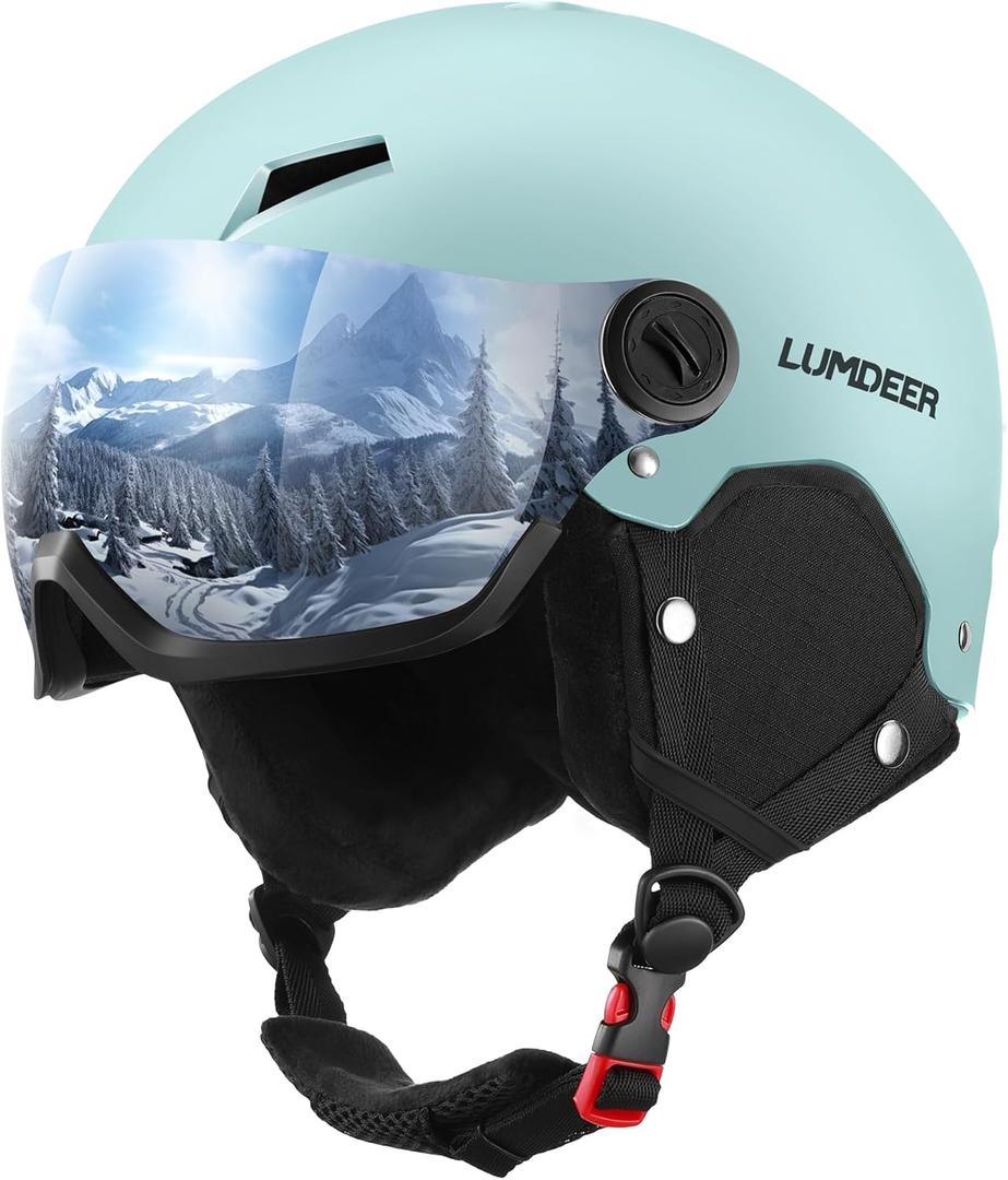 LUMDEER Ski Helmet with 2 in 1 Visor Goggles, UV Protection Snowboard Helmet, Certified Ajustable Snow Sport Helmets for Men Women Skiing, Skating, Snowboarding (Large, Blue)