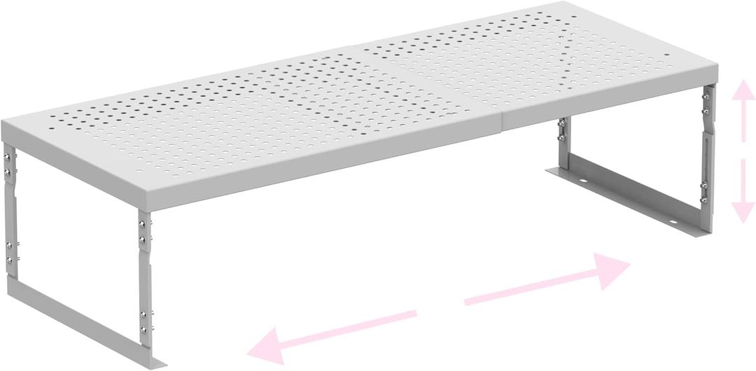 Stackable Expandable Metal Shelf Organizer - Adjustable Wire Storage Rack with Holes for Kitchen, Bathroom, Cabinet, Office - Space Saving, Durable & Sturdy Design1PACK/Medium/White