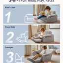 3-in-1 Extra Wide Convertible Kids Couch, Flip Open Toddler Couch to Lounger, Comfy Toddler Chair, Machine-Washable Kids Sofa for Girls, Kid Sofa Bed for Fun Playtime or Comfy Lounging, Gray