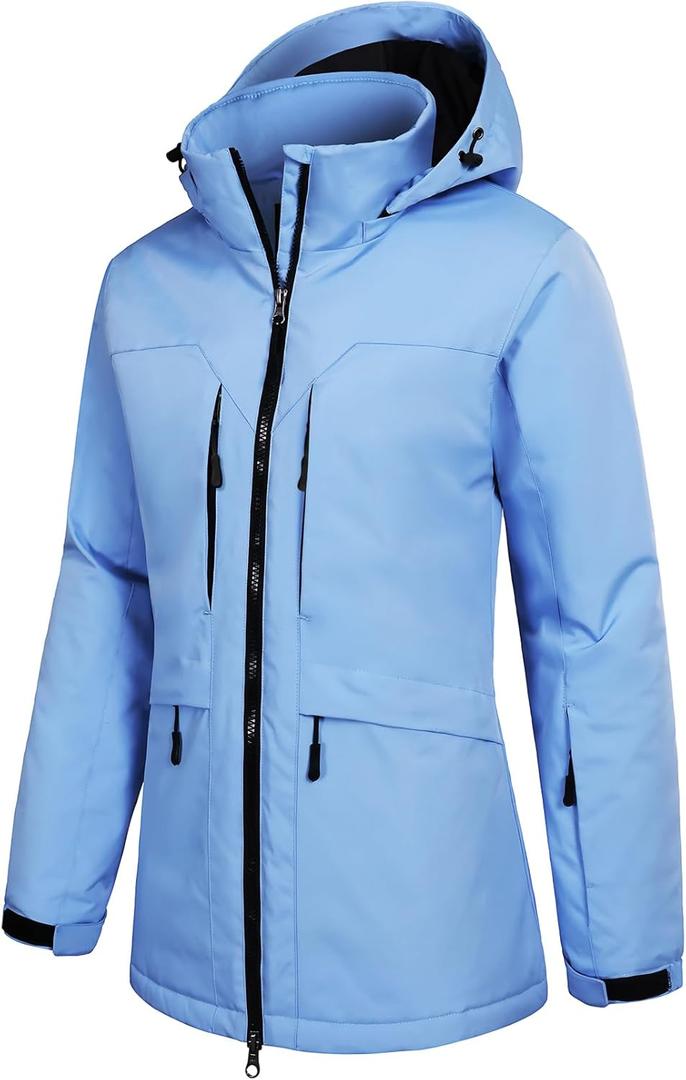 GEMYSE Women's Ski Jacket Waterproof Winter Snow Coat Warm Hooded Windbreaker Snowboarding Windproof Rain Jacket (X-Large, Della Robbia Blue)