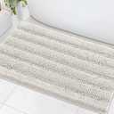 H.VERSAILTEX Bath Mats for Bathroom Non Slip Extra Thick Chenille Striped Bath Rug 24" x 36" Absorbent Non Skid Fluffy Soft Shaggy Rugs Washable Dry Fast Plush Mats for Indoor, Bath Room, Tub - Cream