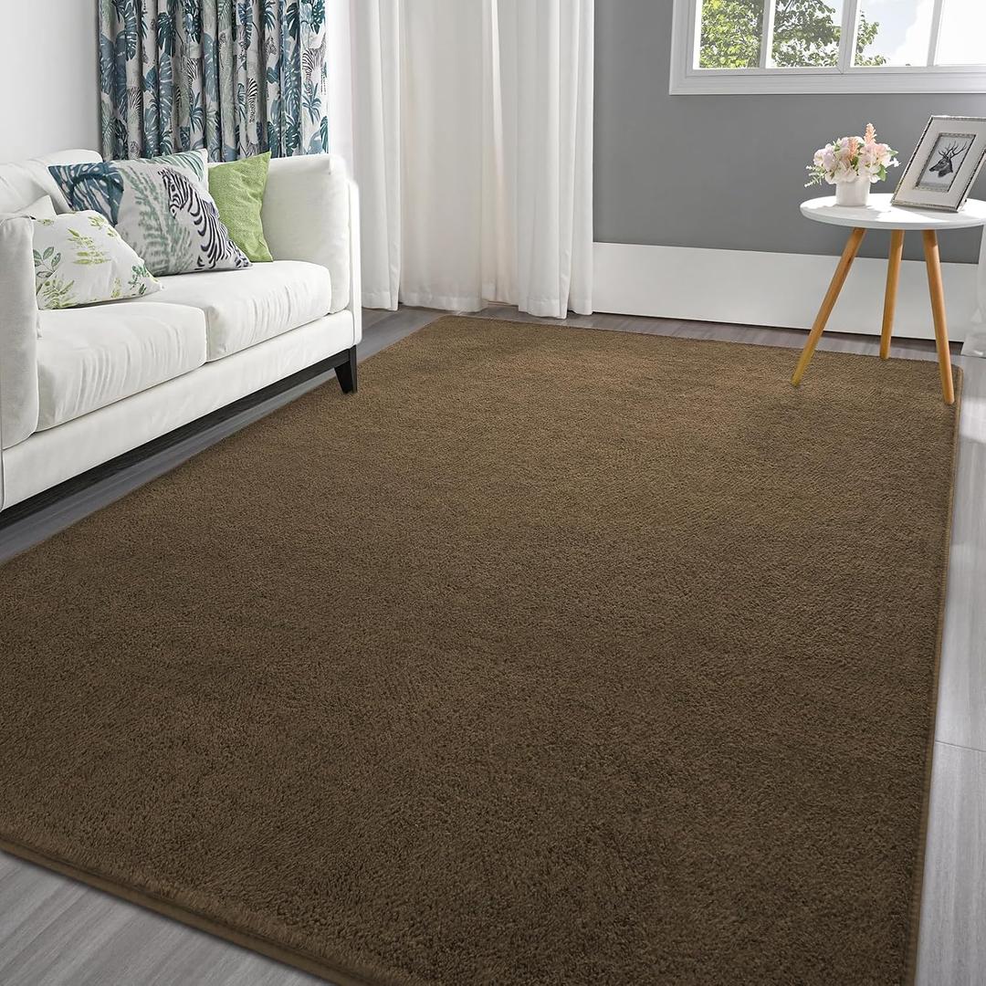 Pettop 6x9 ft Light Brown Area Rugs for Bedroom Living Room, Washable Memory Foam Indoor Carpet, Modern Aesthetic Minimalist Non Slip Soft Comfy Carpet for Boys Girls Dorm Home Decor