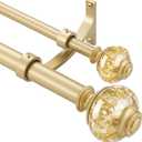 Double Curtain Rods 36 to 72 Inches(3-6 Feet) with Solid Aluminum Alloy Brackets, 1 Front and 5/8 Back Telescoping Drapery Rod for Windows, Heavy Duty Decorative Curtain Rods, Warm Gold