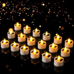 18 Pieces Solar Tea Lights LED Flameless Solar Candles Battery Flickering Waterproof Candles for Wedding Holiday Party Home Decor(1.5 x 1.4 Inch,Yellow Light)
