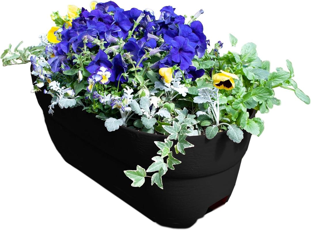 Bloomers Railing Planter with Drainage Holes – 24" Weatherproof Resin Planter – Charcoal