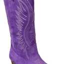 Women's Western Cowboy Boots - Embroidered Ankle Booties with Chunky Block Heel, Side Zipper Suede Cowgirl Boots for Country Concert (6, Purple)