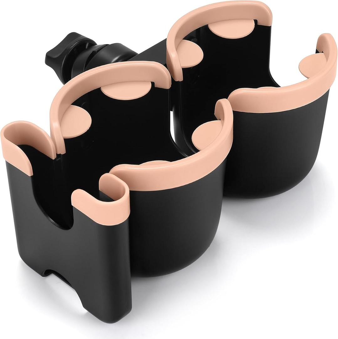 Accmor Stroller Cup Holder with Phone Holder, Bike Cup Holder, Universal Cup Holder for Uppababy Nuna Doona Strollers, 2-in-1 Cup Phone Holder for Stroller, Bike, Wheelchair, Walker, Scooter (Double Holder-Pink)