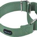 Mikivery Martingale Dog Collar Nylon Adjustable and Safety Training Metal Buckle Dogs Collars for Small Medium and Large Breed(Emerald,M)