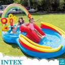 Intex 57453EP 9.75 Foot x 6.3 Foot x 53 Inch Multicolor Rainbow Slide Kids Inflatable Pool with Water Slide and Ring Toss for Children Ages 2 and Up, Multicolor, 117" x 76" x 53"