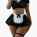 Stockings Mini Skirt Mesh Sheer Lace Costume Outfit Lingerie with Thong Set 4 Piece XL