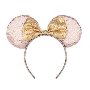 A Miaow Sequin Black Mouse Ears Headband MM Glitter Hair Clasp Adults Women Butterfly Hair Hoop Birthday Party Holiday Park Photo Supply (Champagne and Golden)