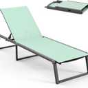 Aluminum Chaise Lounge Chair Outdoor, Foldable& No Assembly Patio Pool Lounge Chairs 5-Position Recliner for Outside, Fully Grounded Legs Sun Lounger for Poolside, Light Green