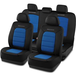 Skechers Memory FoamCar Seat Covers,Thick Cool Touch Fabric Seat Covers,car seat Protector Full Set,Airbag Compatible,Automotive Comfort Protection for Most Cars,Vans,Trucks,SUV,Blue