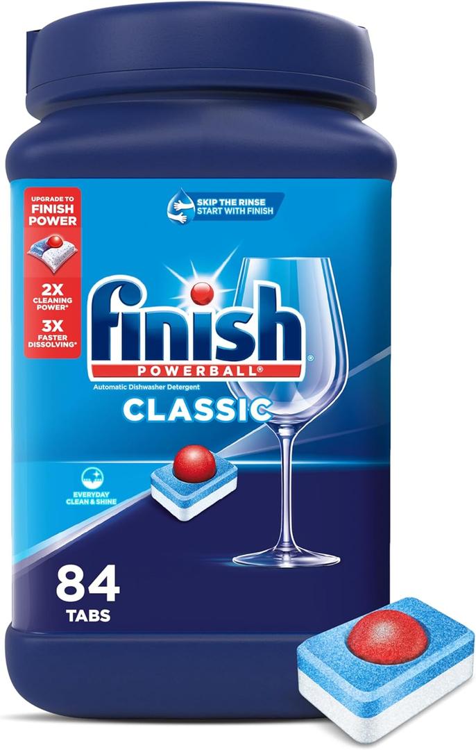 Finish Classic Dishwasher Pods, No Pre-Rinse Dishwasher Detergent Soap For Clean & Shine everyday with grease fighting Power, 84 count