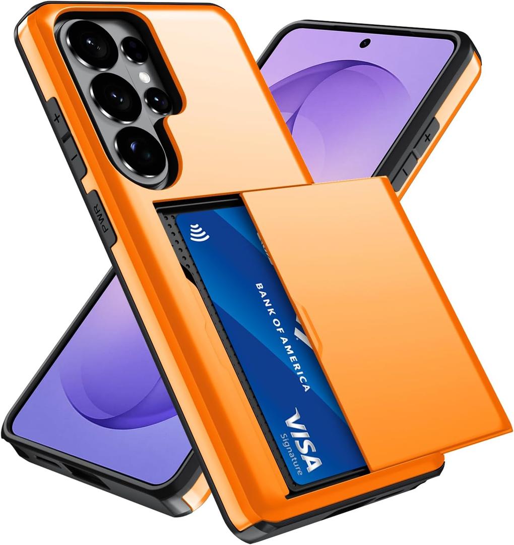 Qinmay Compatible with Samsung Galaxy S26 Ultra Case Wallet,Built-in Card Holder,Dual Layer Shockproof Hidden Card Slot Slim Wallet Phone Cover for Galaxy S26 Ultra 6.9"Orange