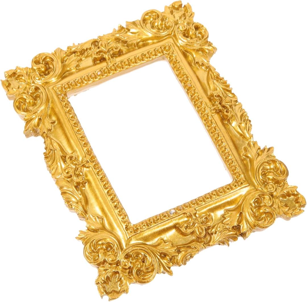 Retro Gold Mini Resin Picture Frame Decorative Tabletop Photo Holder for Bedroom Jewelry Display for Home Decor and Ideas, Pack of 10