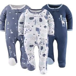 The Peanutshell Baby Sleepers for Boys Set of 3 - Newborn Baby Clothes, Soft Cotton Boy Footed Pajamas, Newborns & Infants Clothes Gift Set - Blue Safari