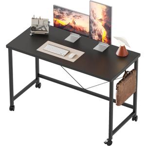 Mericonia 40 inch Rolling Computer Desk with Wheels, Gaming Desk for Small Spaces, Modern Simple Style Table for Home Office, Study Writing Table (39"x19.7", Black)
