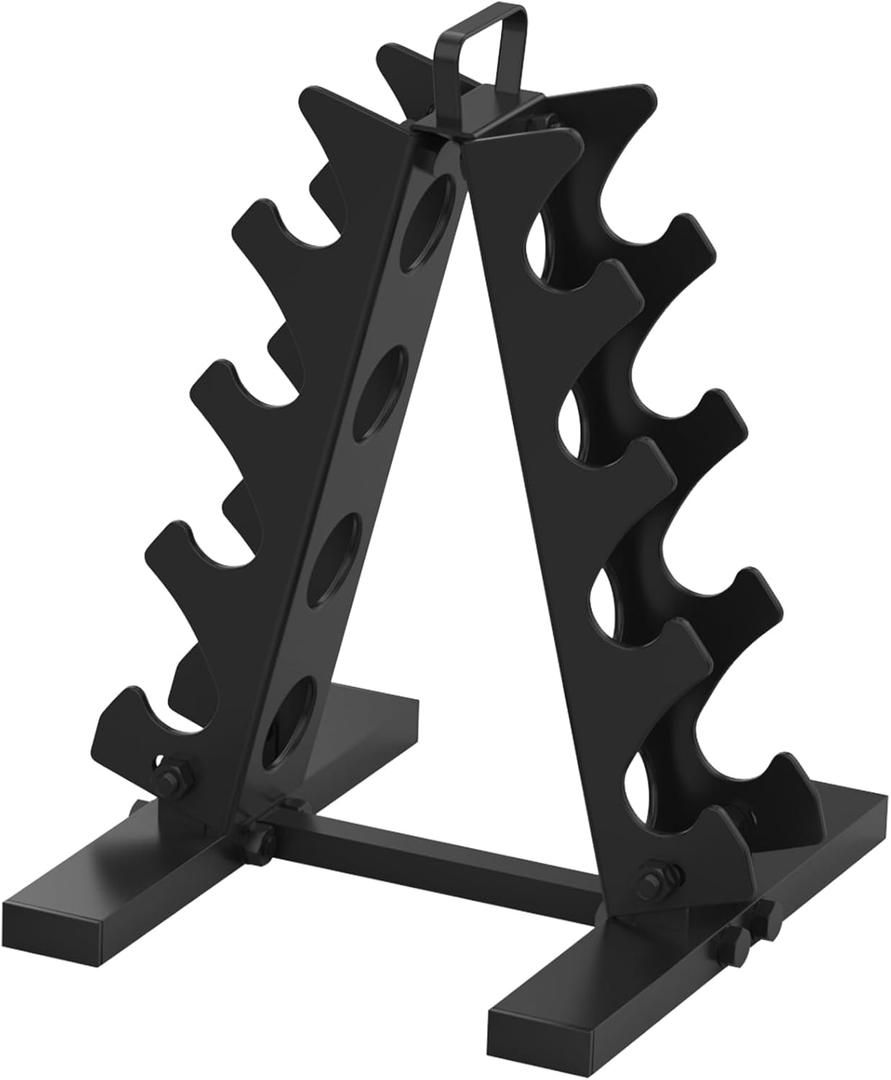 TomCare 4 Tier Dumbbell Rack Stand Only, Weight Rack for Dumbell Set (5-15 LB) Home Gym Storage Stand for Weights Metal A-Frame Strength Training Dumbbell Holder with Handle (Dumbells not Included) (Black)