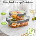 Dealusy 10 Sets (20-Piece) 4.5 Cup & 1.5 Cup Glass Food Storage Containers with lids, Airtight Leak-proof Glass Meal Prep Containers with Lids, Microwave Oven Freezer Dishwasher Safe, Gray, 12 ounces