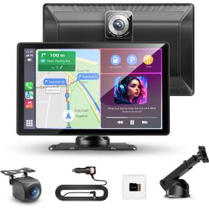 Portable Apple Carplay Screen for Car, 9" Car Play Touchscreen, 4K Dash Cam, 1080P Backup Camera, Wireless Carplay, Android Auto, Mirror Link, GPS Navigation, Voice Control (9inch)
