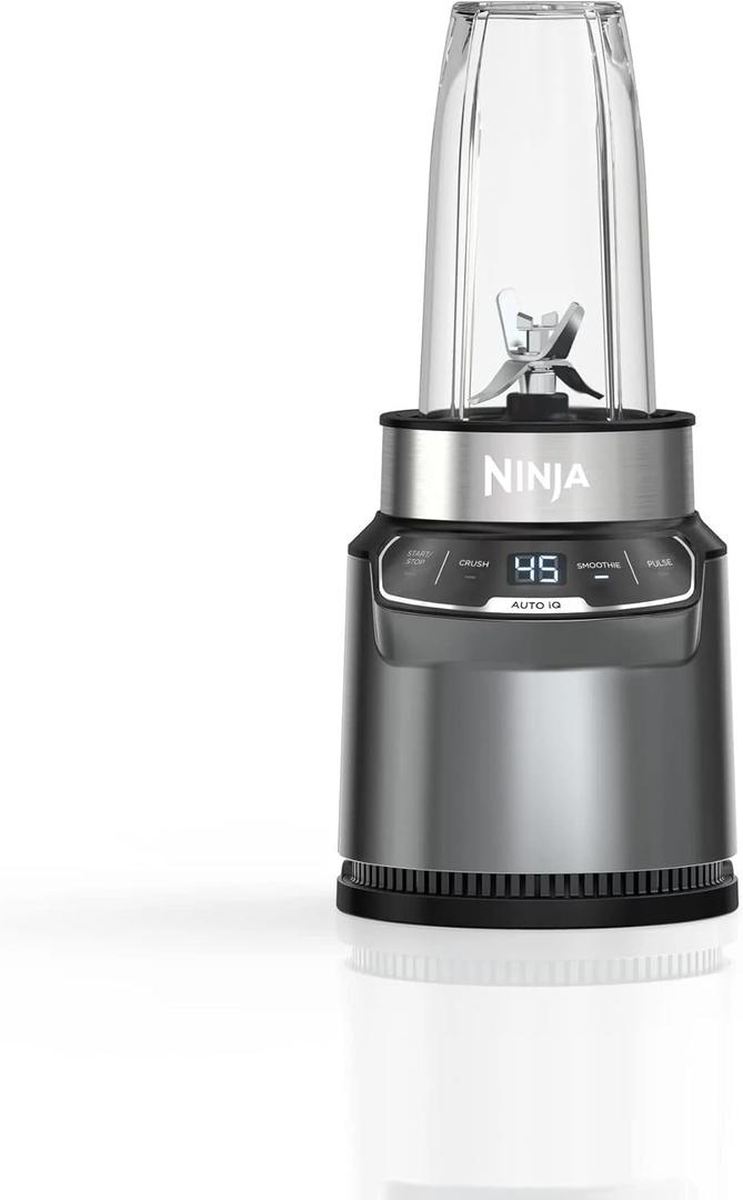 Ninja BN400 Nutri Pro Compact Personal Blender, Auto-iQ Technology, 1000-Watts, for Frozen Drinks, Smoothies, Sauces & More, with 18-oz. & 24-oz. To-Go Cups & Spout Lids, Stone Silver