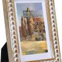 4x6 Rustic Picture Frame with Mat for 3x5, Farmhouse Boho Deco Distressed Beaded Wooden Real Glass, Vertical or Horizontal Display Photo Gallery Wall & Tabletop Frame, Natural