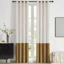 BULBUL Color Block Window Curtains Panels 84 inches Long Cream Ivory Gold Velvet Farmhouse Drapes for Bedroom Living Room Darkening Treatment with Grommet Set of 2