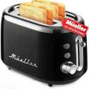 Mueller Retro Toaster 2 Slice with 7 Browning Levels and 3 Functions: Reheat, Defrost & Cancel, Stainless Steel Features, Removable Crumb Tray, Under Base Cord Storage, Black