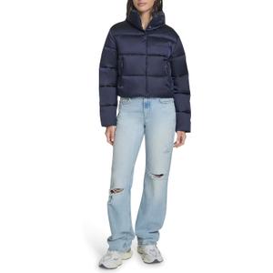 Champion Womens Cropped Puffer Jacket (Small, Navy)