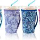 4 Pack Iced Coffee Sleeve,reusable Neoprene Cup Sleeves Suitable For Beverage Sleeves For Hot And Cold Coffee Or Ice Drink Coffee cup sleeve for Starbucks coffee cup (Paisley 20-24 OZ)